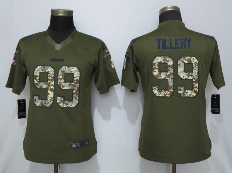 Women Los Angeles Chargers #99 Tillery Green Salute To Service Nike NFL Jerseys